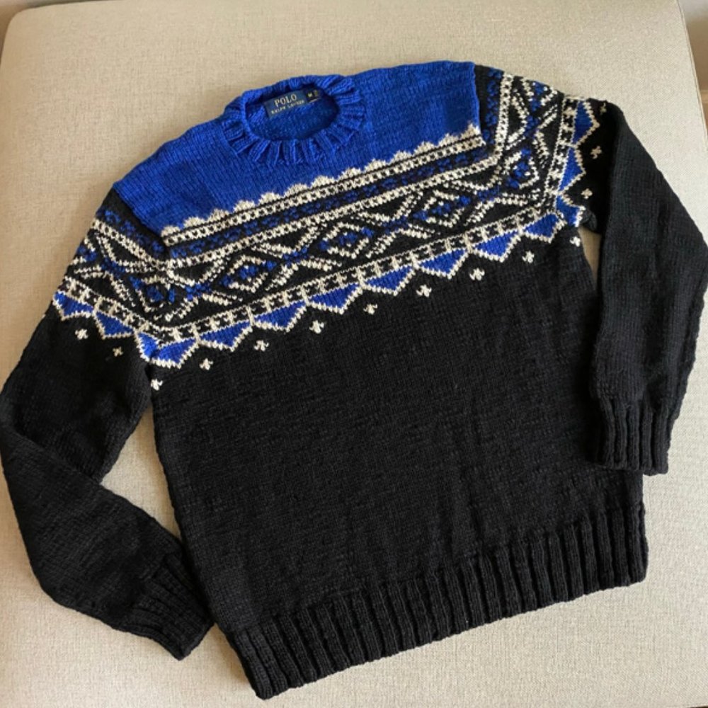 Polo Ralph Lauren Men's New Hand-Knit Merino Wool Ski Sweater Size Medium